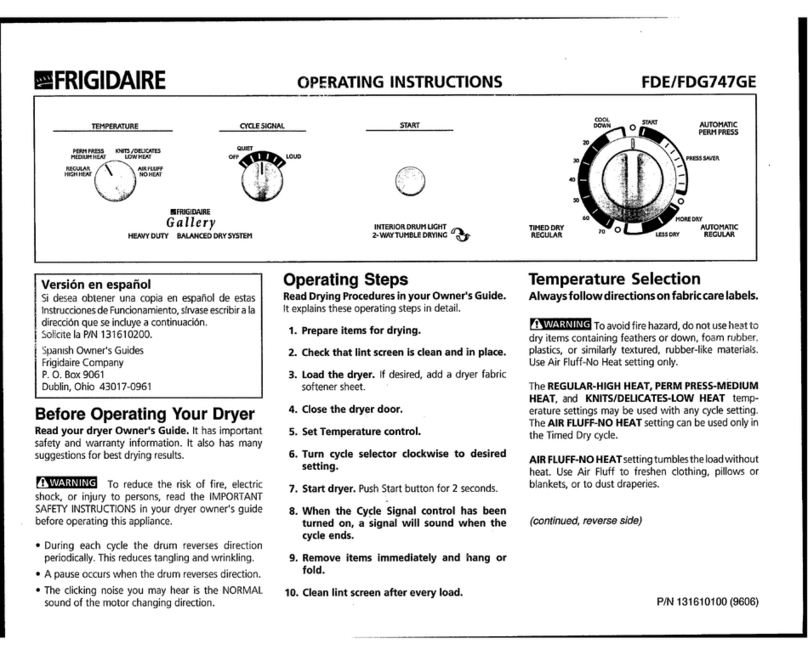 Frigidaire FDE747GE User manual