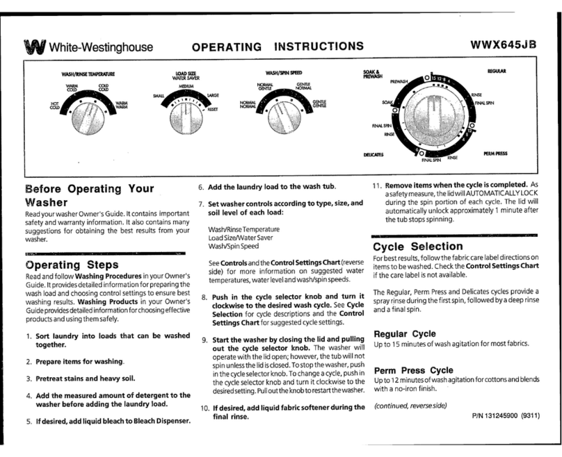 White-Westinghouse WWX645JB operating instructions
