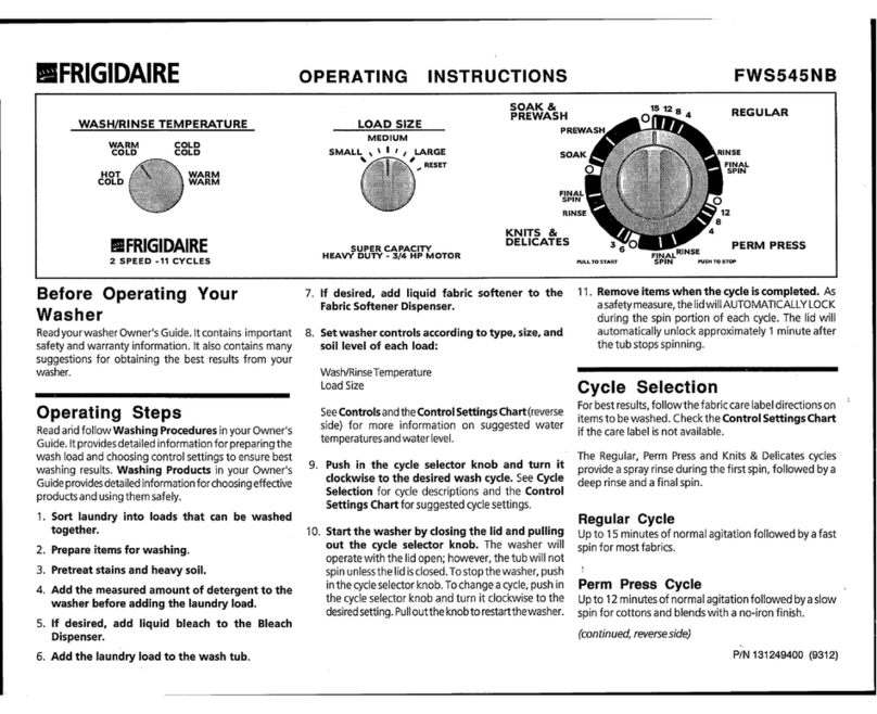 Frigidaire FWS545NB User manual