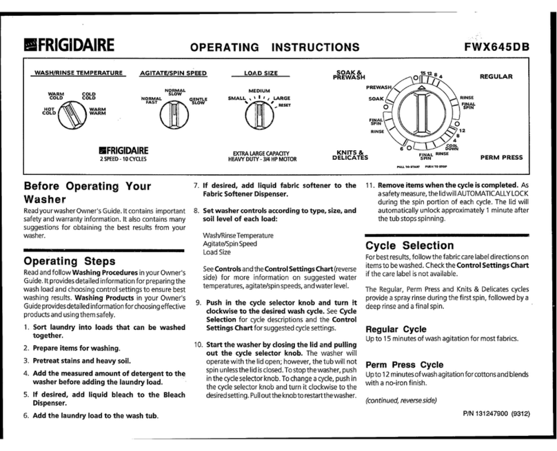 Frigidaire FWX645DB operating instructions