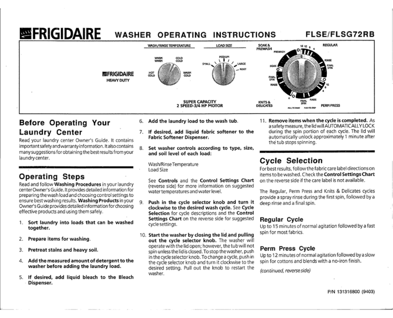 Frigidaire FLSE72RB User manual