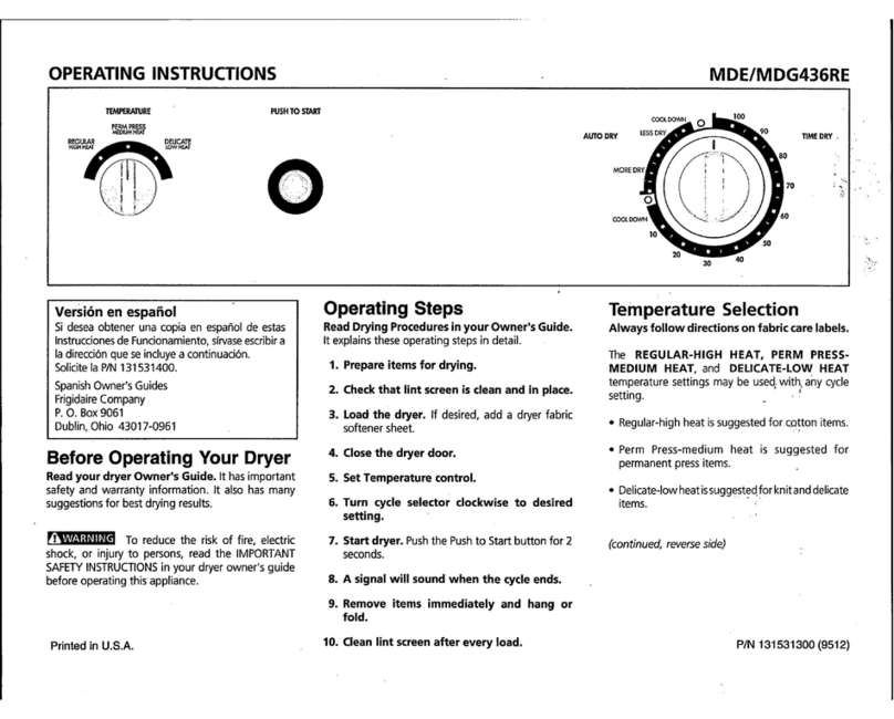 Frigidaire MDE436RE operating instructions