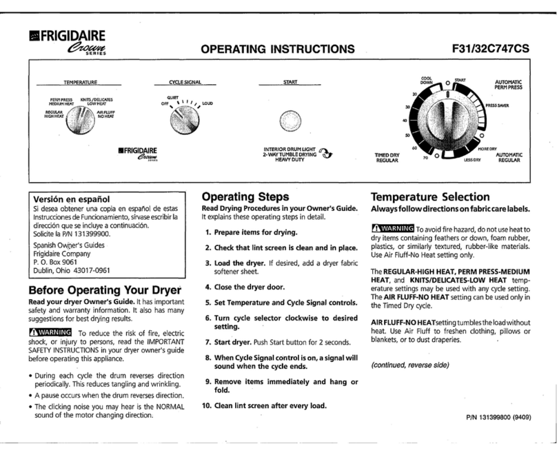 Frigidaire F31C747CS operating instructions