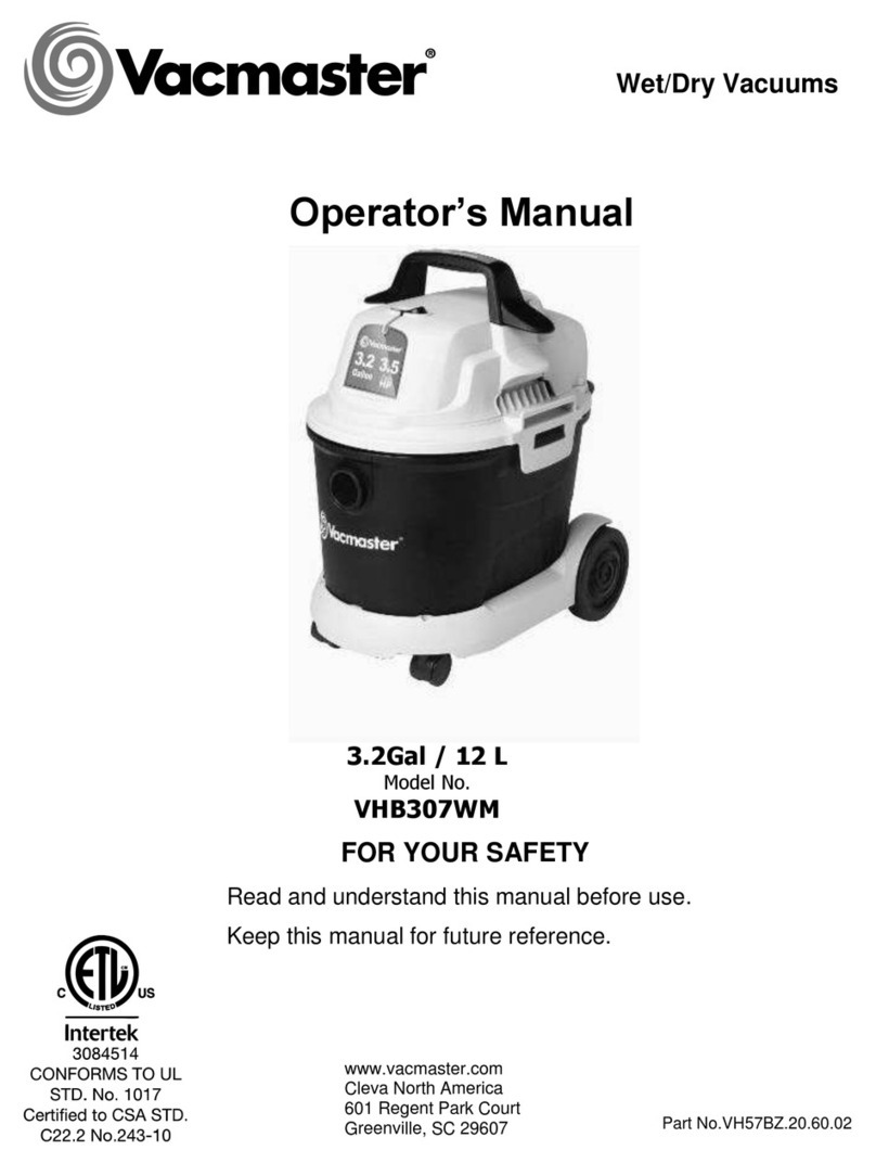 Vacmaster VHB307WM Operator's manual
