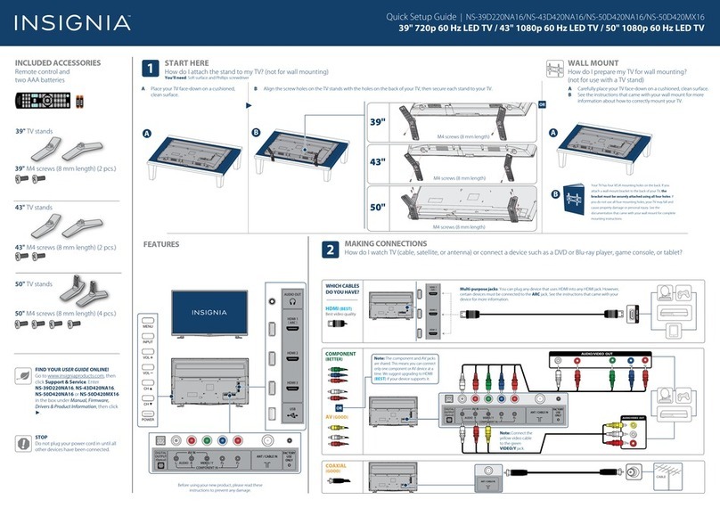 Insignia NS-39D220NA16 Quick setup guide Insignia NS-39D220NA16 Quick setup guide