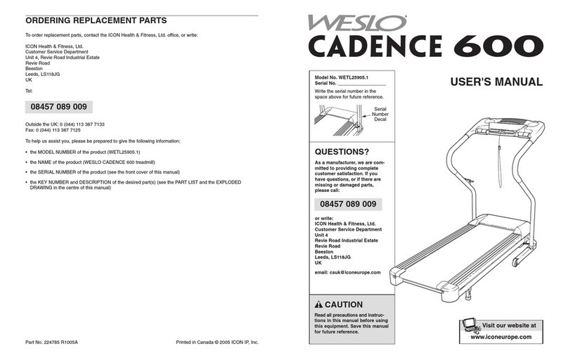 Weslo Cadence 600 Treadmill user manual