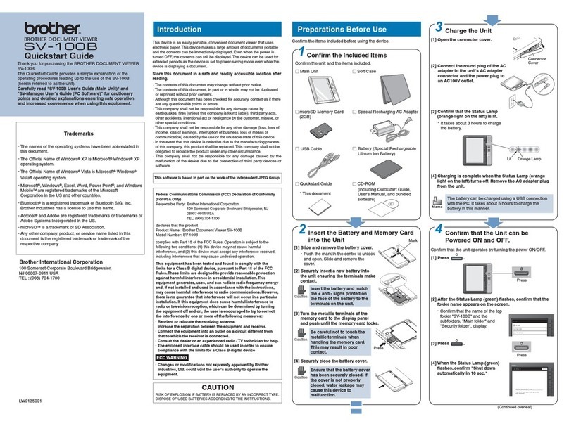Brother SV-100B quick start guide