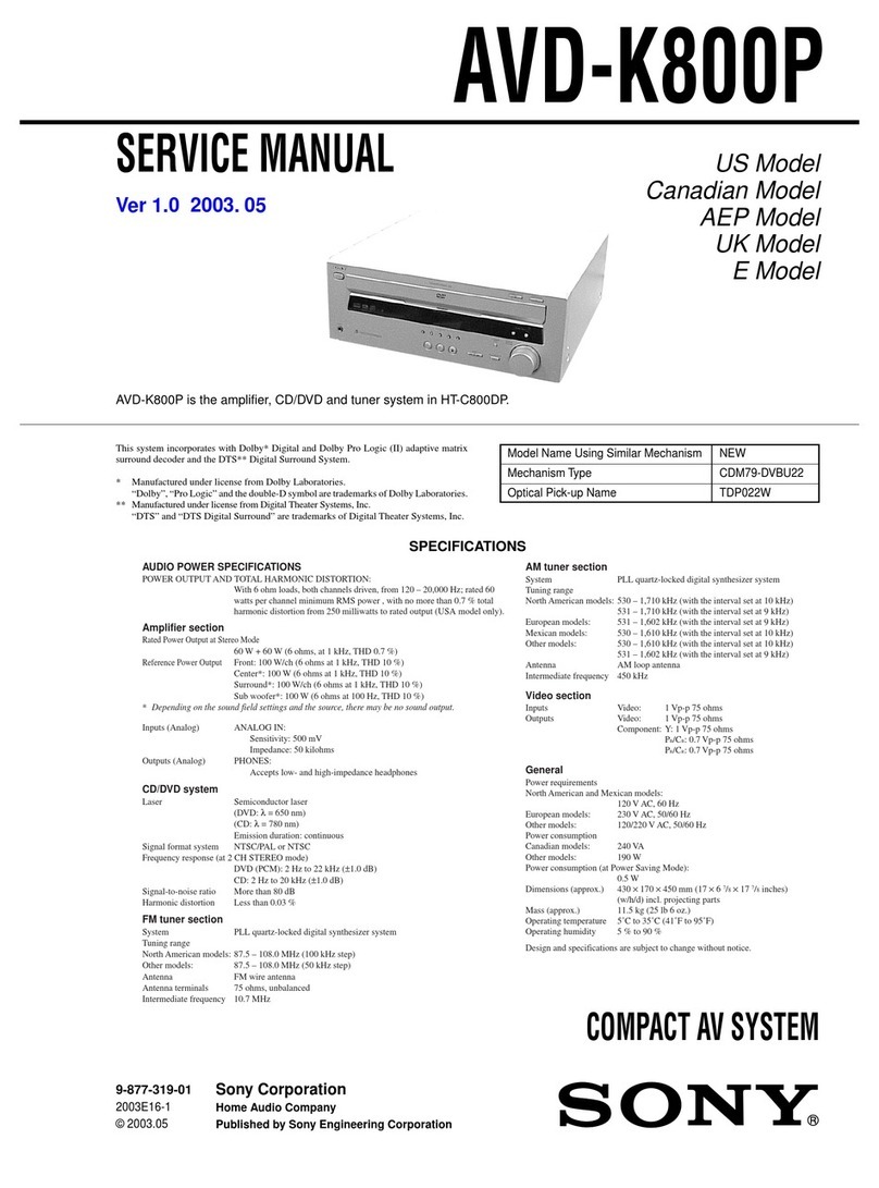 Sony AVD-K800P - 5 Dvd Changer/receiver Service manual