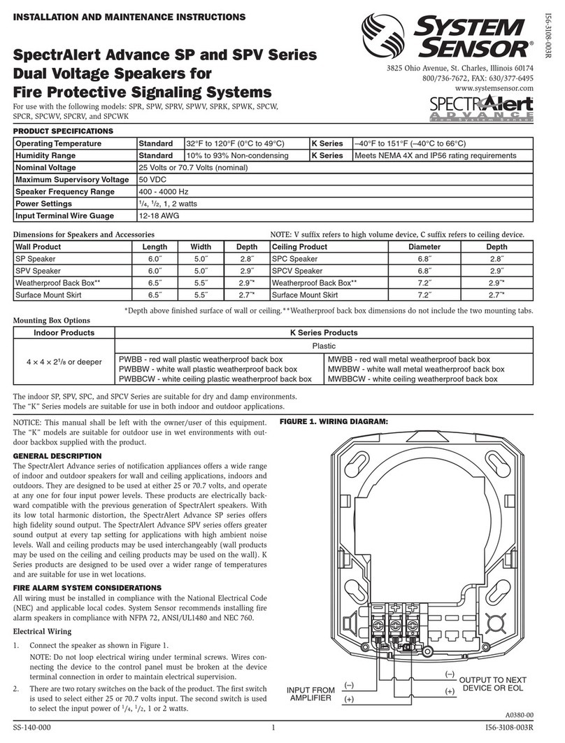 System Sensor SPR Installation and maintenance instructions