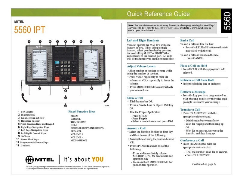 Mitel 5560 Quick reference guide
