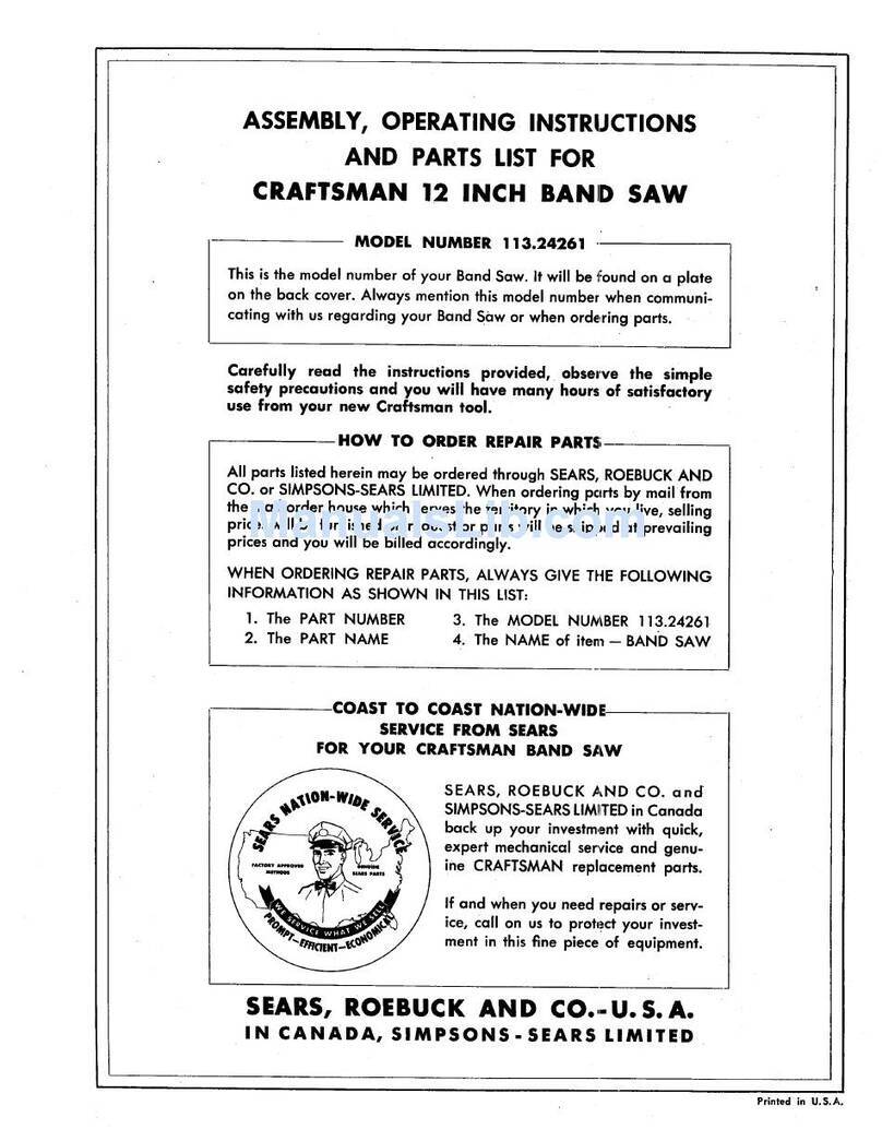 Craftsman 113.24261 Assembly, operating instructions and parts list