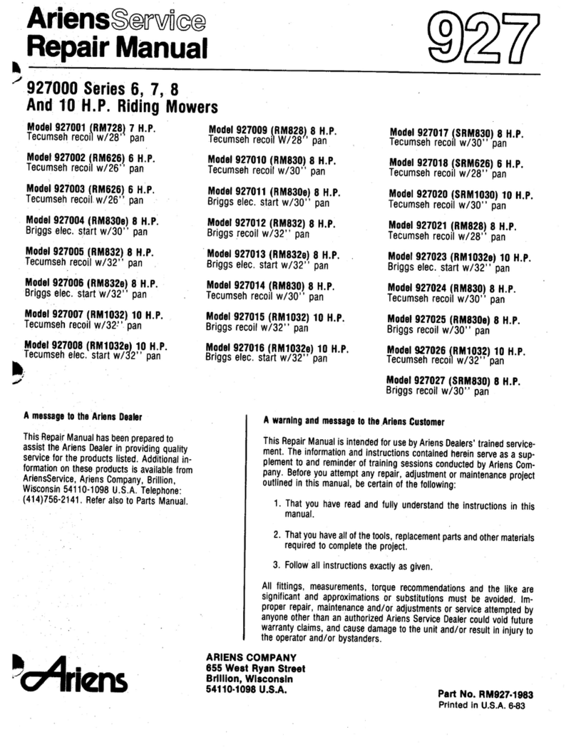 Ariens 927000 Series Operating instructions