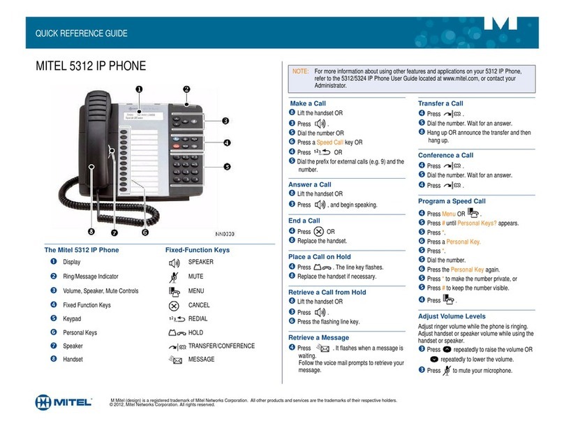 Mitel MiVoice 5312 Quick reference guide