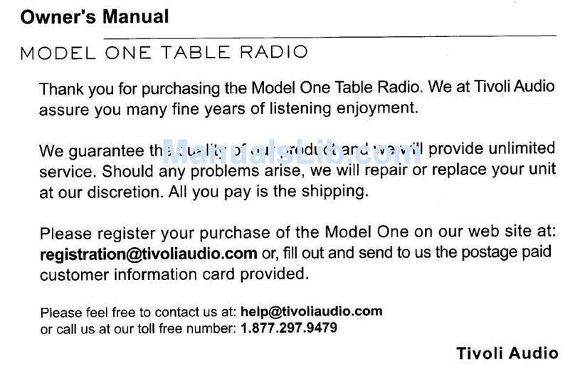Tivoli Audio MODEL ONE owner's manual