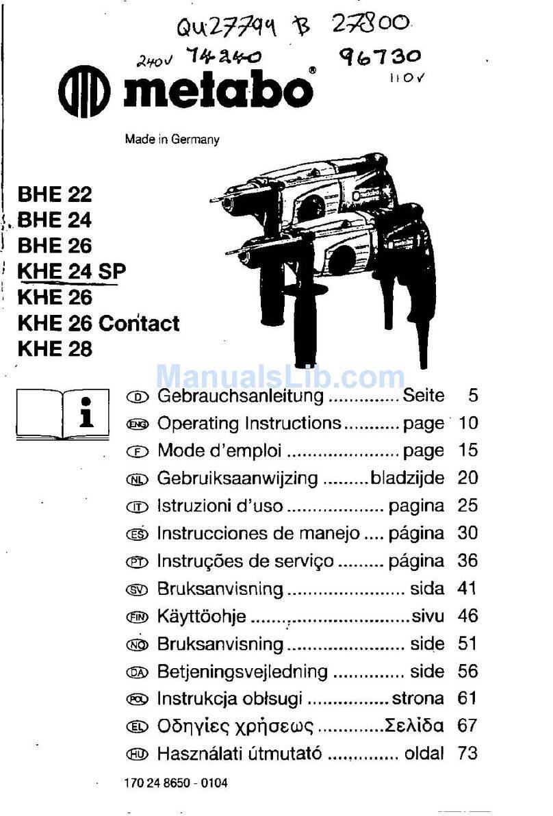 Metabo BHE 22 operating instructions