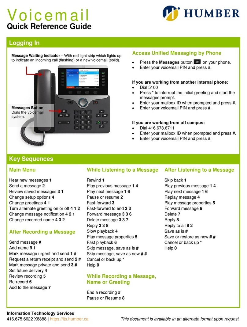 Humber Voicemail Quick reference guide