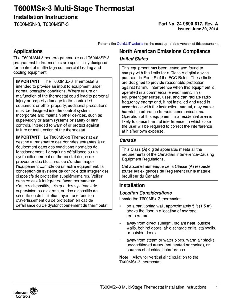 Johnson Controls T600MSN-3 User manual