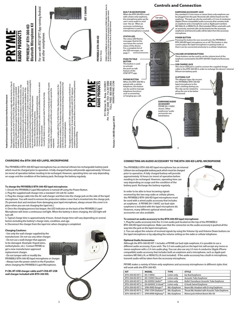 PRYME Radio Product PRYMEBLU BTH-300-KD user manual