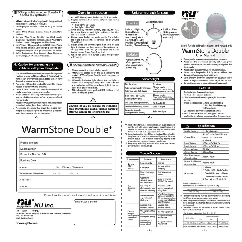 NU WarmStone Double+ user manual