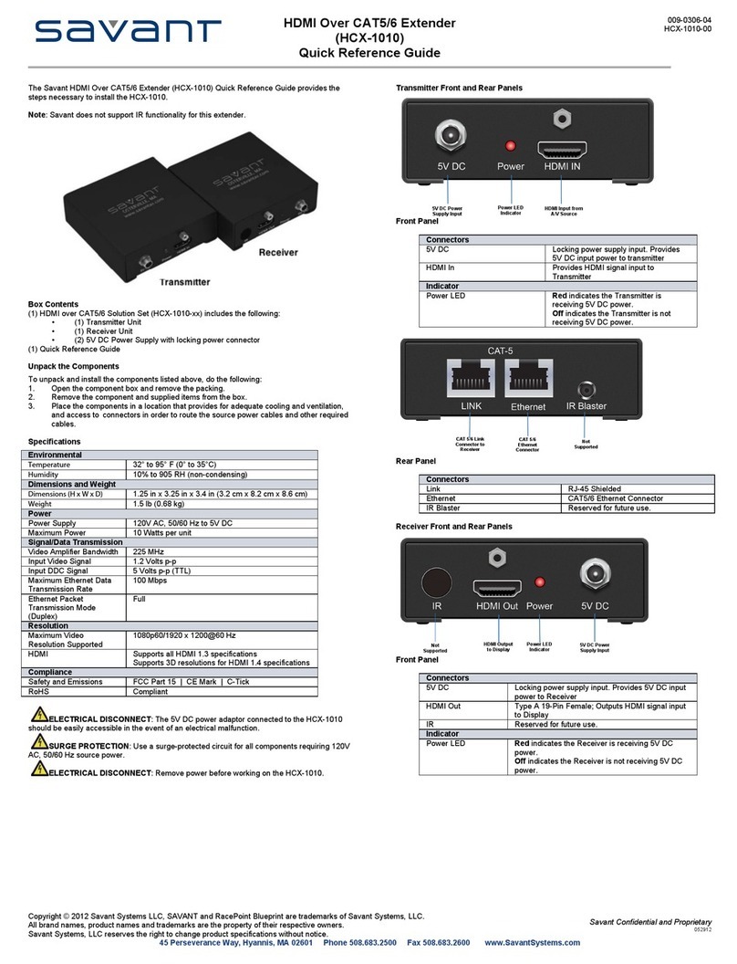 Savant HCX-1010 User manual