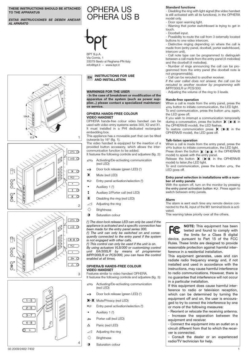 Bpt OPHERA US Operation manual Bpt OPHERA US Operation manual