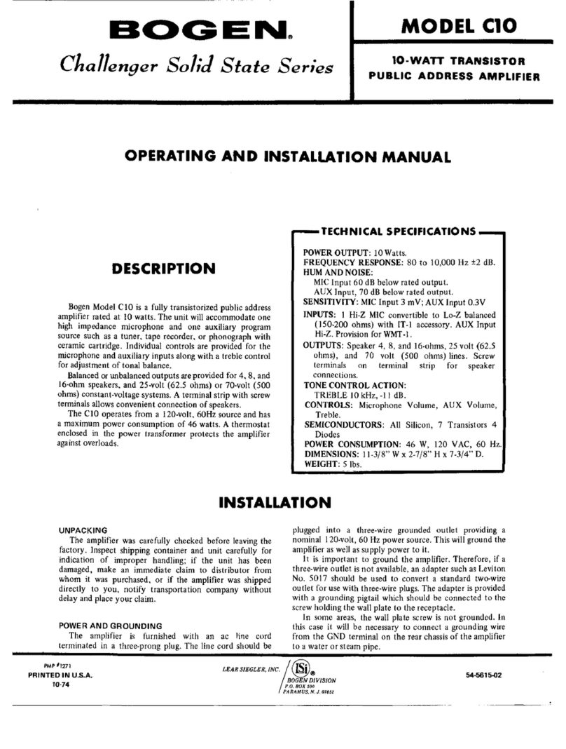 Bogen C10 Specification sheet Bogen C10 Specification sheet