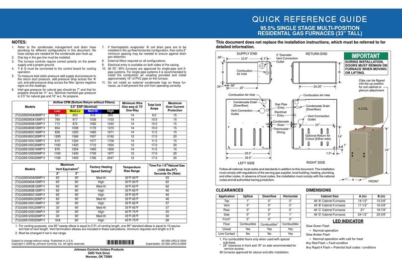 Johnson Controls Unitary Products (T,G)G9S040A08MP11 User manual