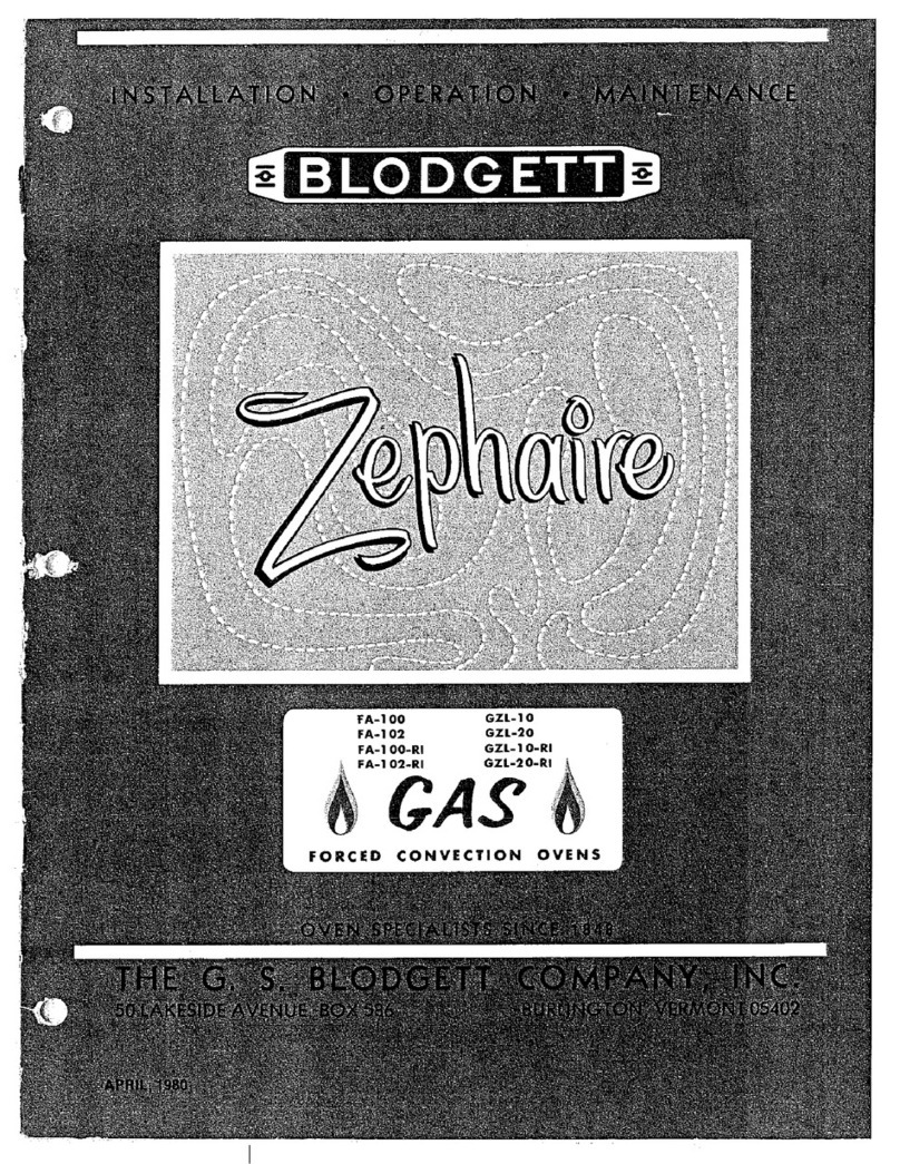 Blodgett Zephaire FA-100 Installation and operating instructions