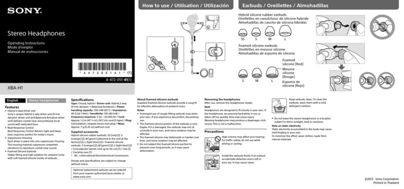 Sony XBA-H1 operating instructions
