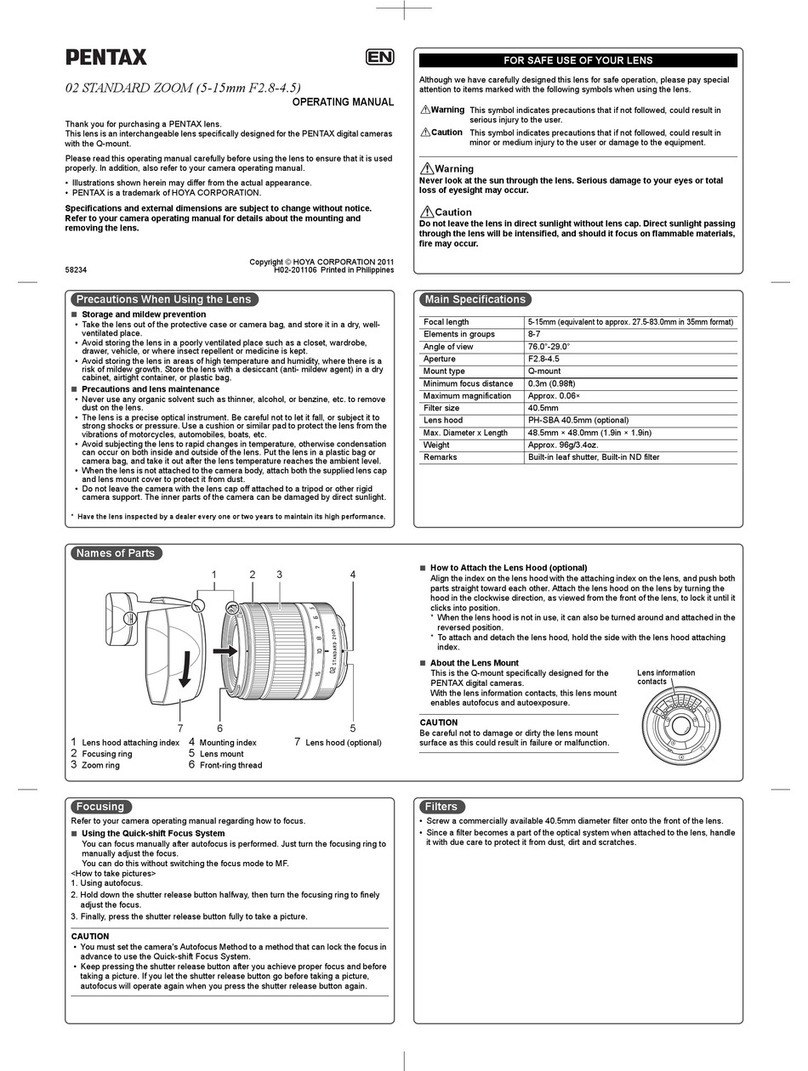 Pentax 02 STANDARD ZOOM 5-15mm F2.8-4.5 User manual
