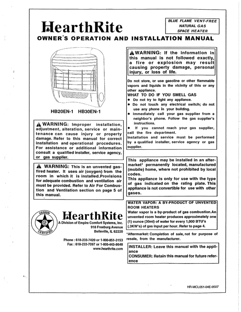 HearthRite HB20EN-1 OWNER'S OPERATION AND INSTALLATION MANUAL