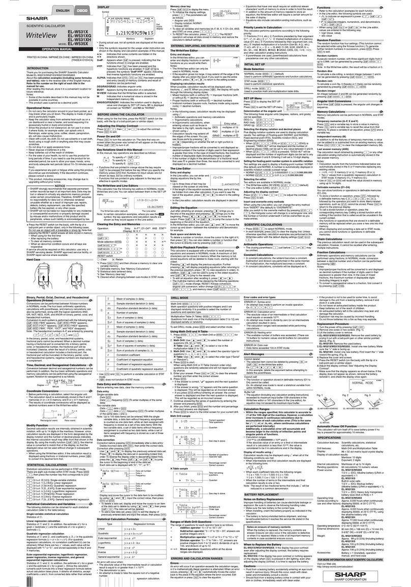 Sharp WriteView EL-W531X User manual
