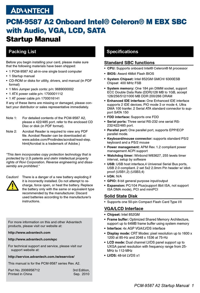 Advantech PCM-9587 A2 Startup manual