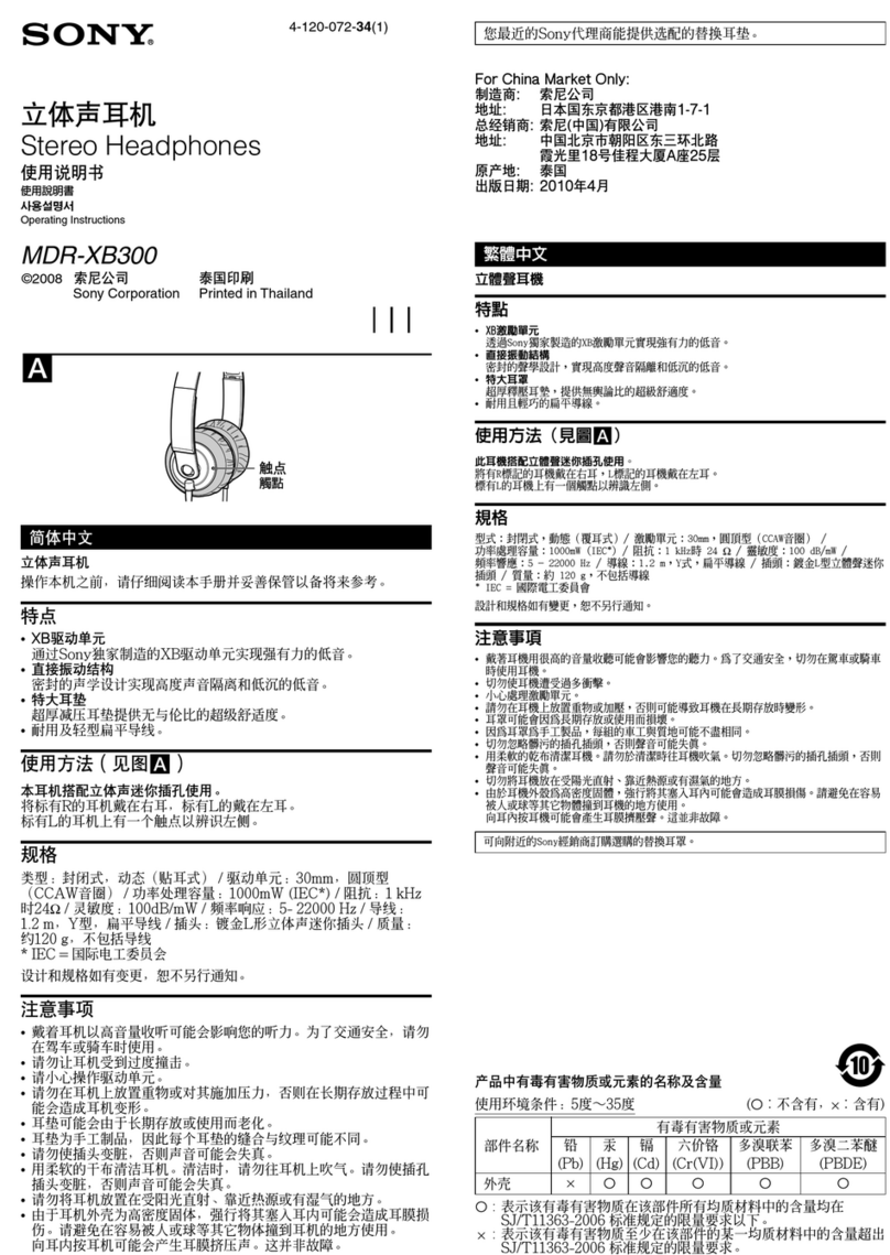 Sony MDR-XB300 operating instructions