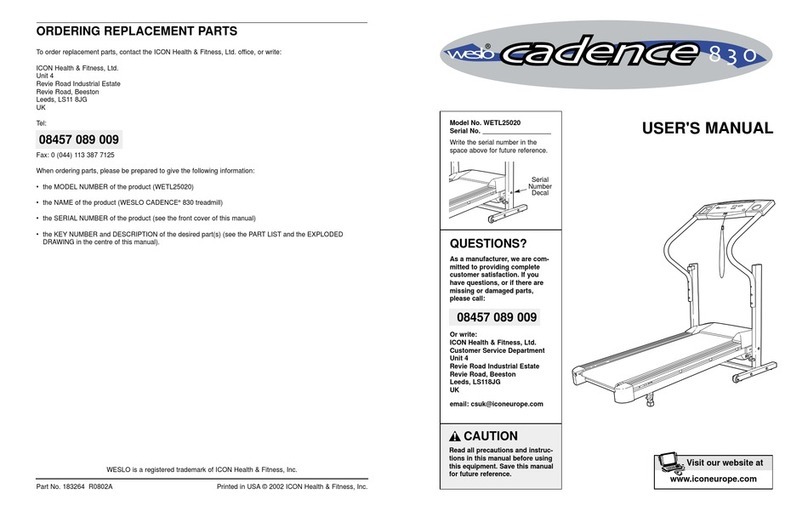 Weslo Cadence 830 user manual