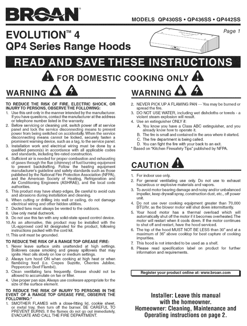 Broan Evolution 4 QP430SS User manual
