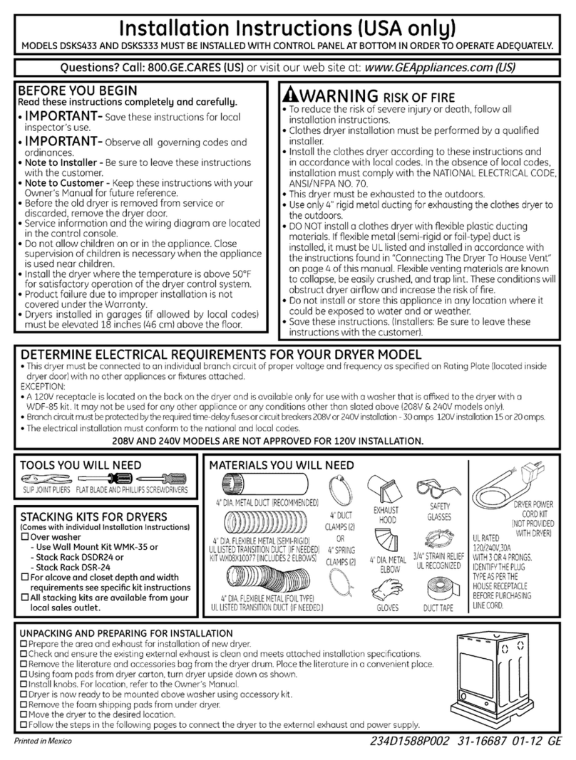 GE DSKS433EB3WW User manual