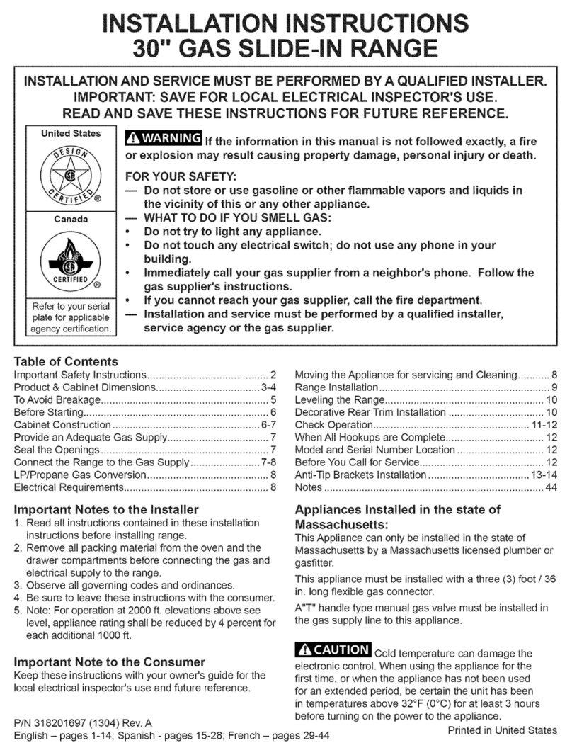 Frigidaire FFGS3025PWA installation instructions Frigidaire FFGS3025PWA installation instructions