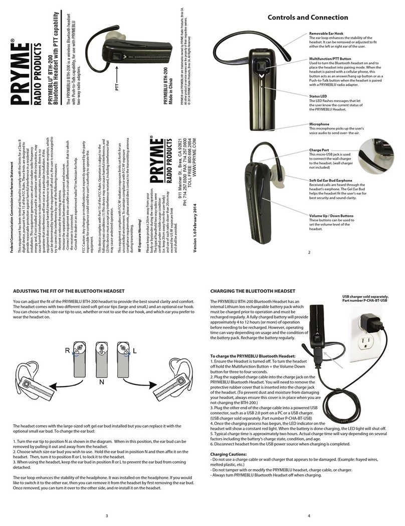 PRYME Radio Product PRYMEBLU BTH-200 user guide