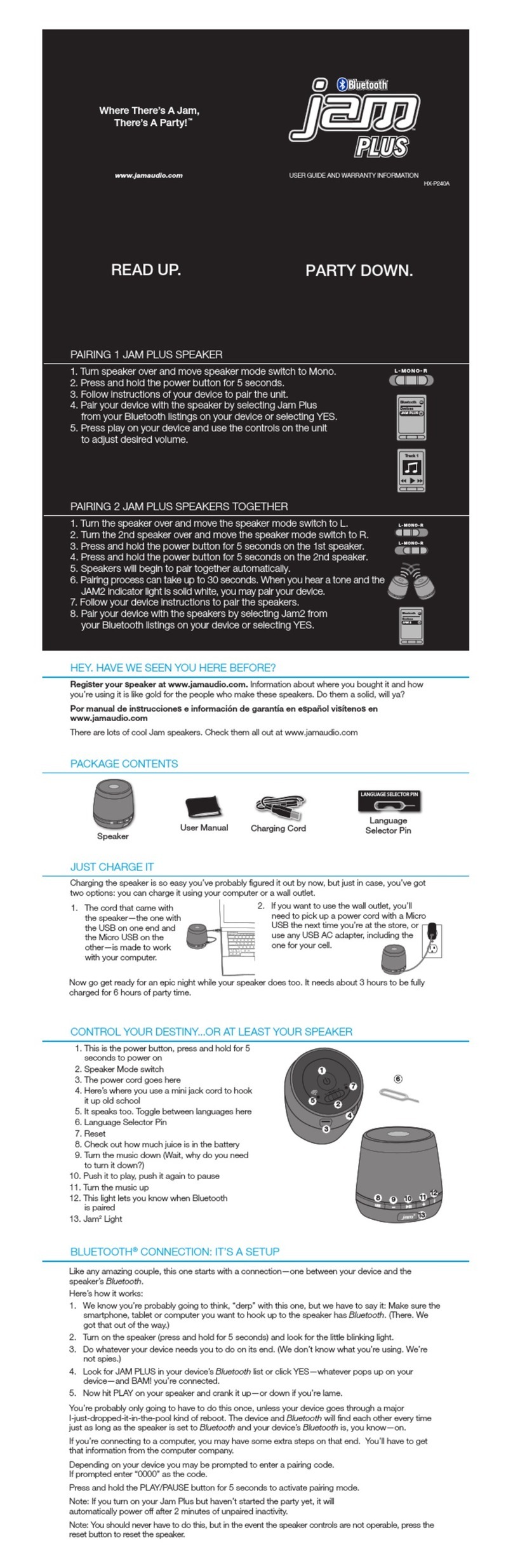 Jam Audio Jam plus HX-P240A Instruction Manual