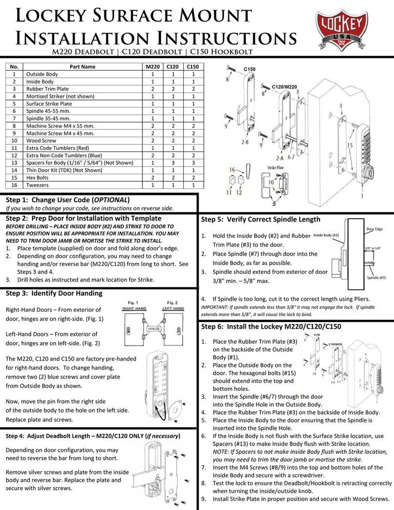 LOCKEY M220 Deadbolt installation instructions
