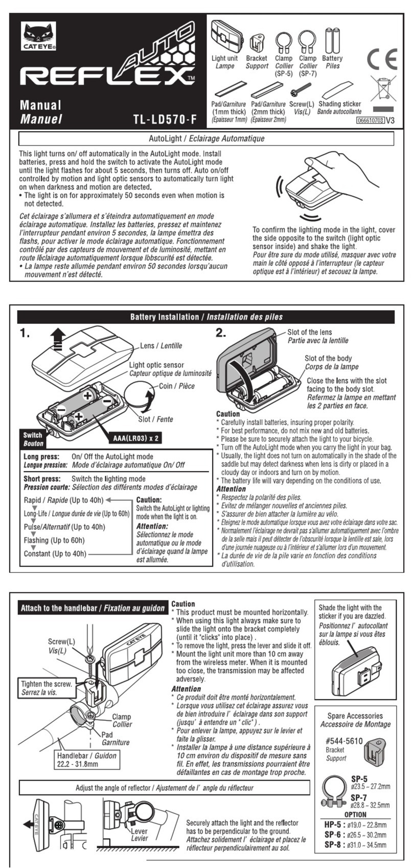 Cateye Reflex Auto TL-LD570-F Assembly instructions Cateye Reflex Auto TL-LD570-F Assembly instructions