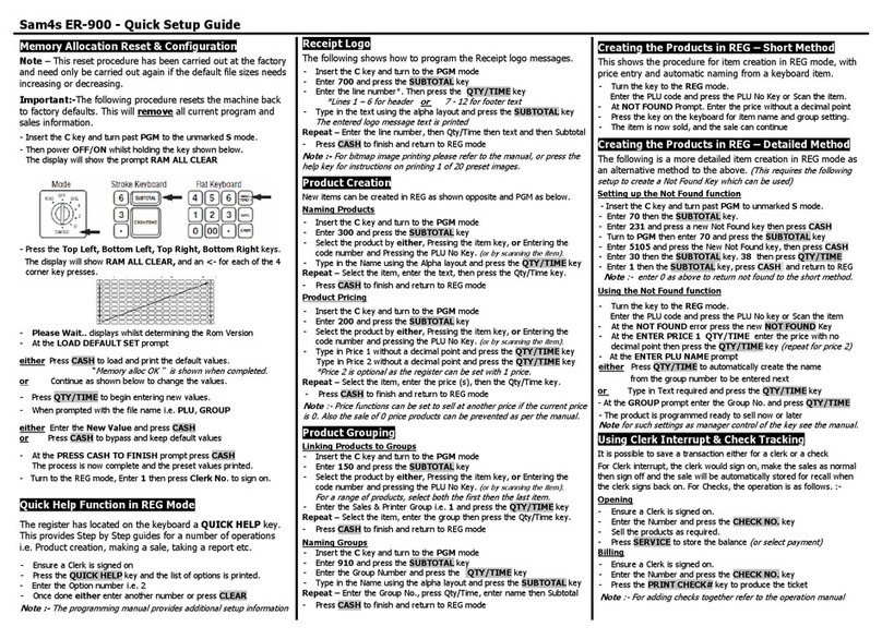 Sam4s ER-900 Series Quick setup guide