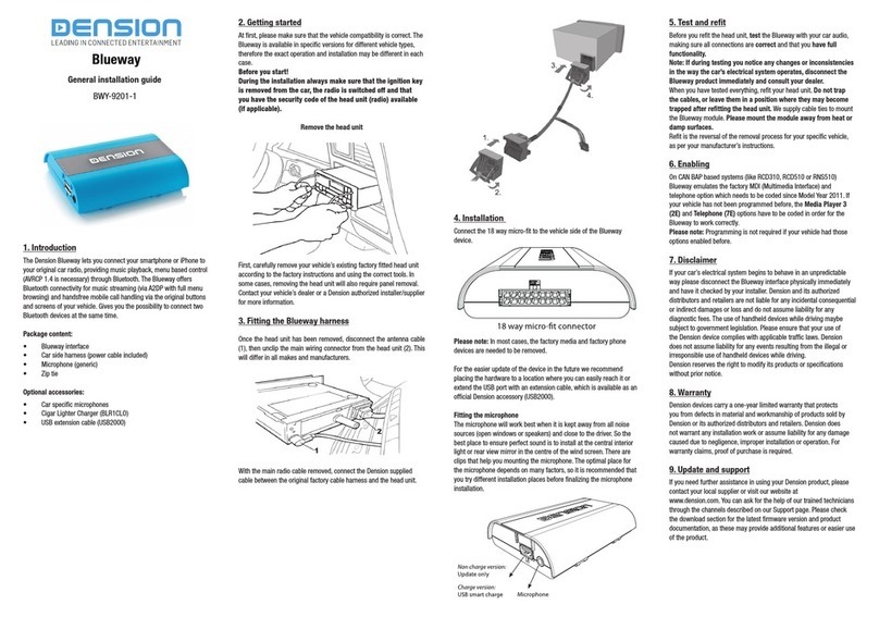 Dension Blueway BWY-9201-1 General installation guidelines