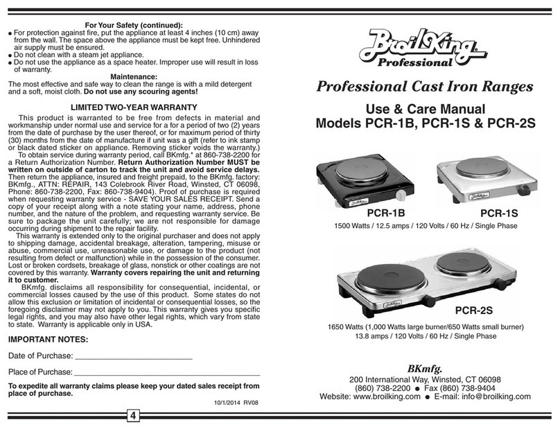 Broil King PCR-1B, PCR-1S, PCR-2S User manual