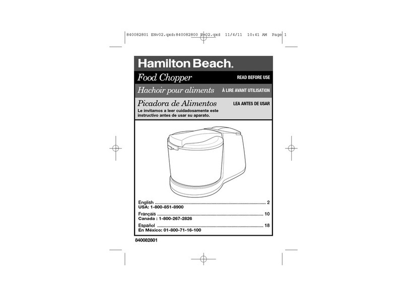 Hamilton Beach 72600 - Food Chopper 3 Cup 2 Speed User manual