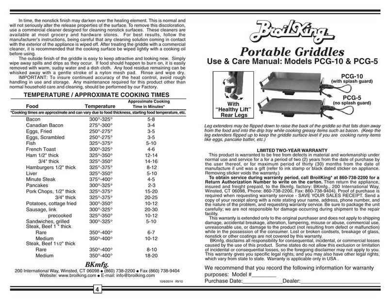 Broil King PCG-10 User manual