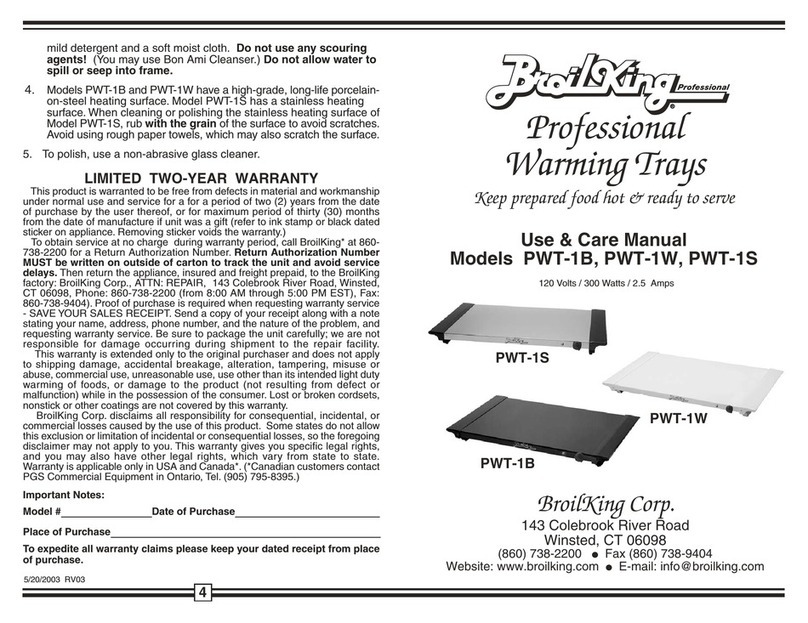 Broil King PWT-1B User manual