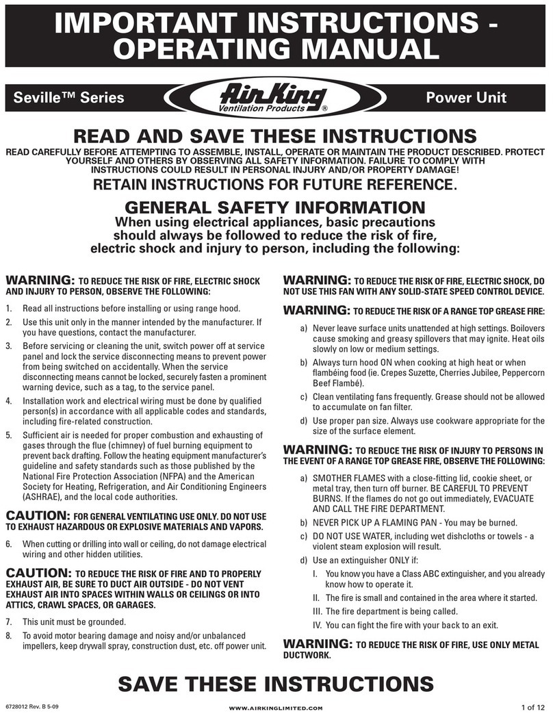 Air King Seville Series Important instructions & operating manual