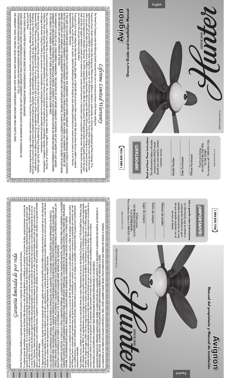 Hunter Avignon Owner's guide and installation manual